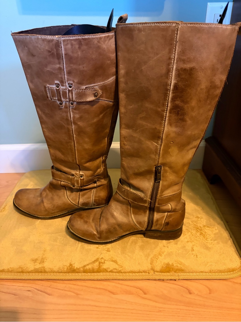 Corral Women's Tall Tan Leather-Style Riding Boots with Side Zip Size 10